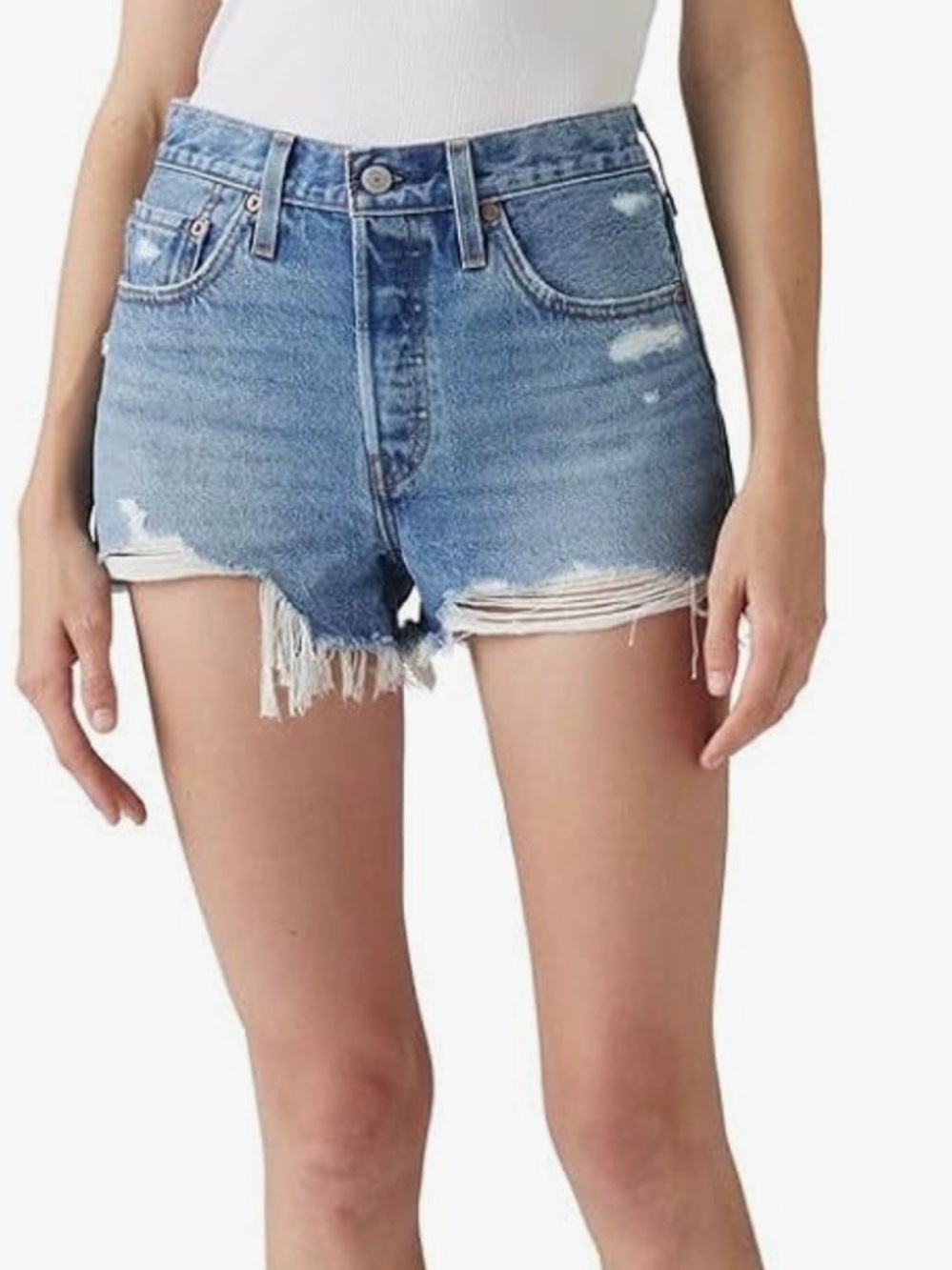 Levi's 501 Mid Blue Distressed Denim Shorts